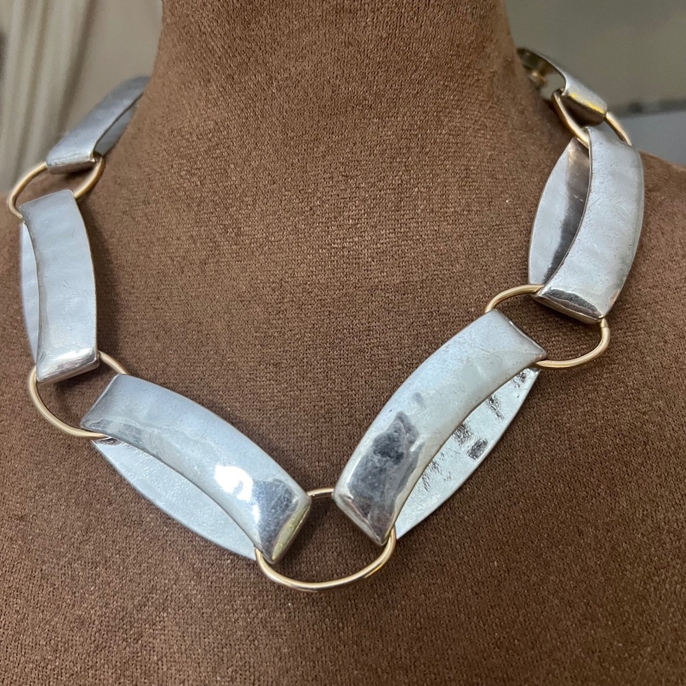 Vintage RLM Soho Mixed Metal Chunky Link Statement Necklace 20-24" Brutalist